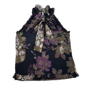 Lily Small Floral Halter Chiffon Ruffle Bow Top Office Formal Brunch